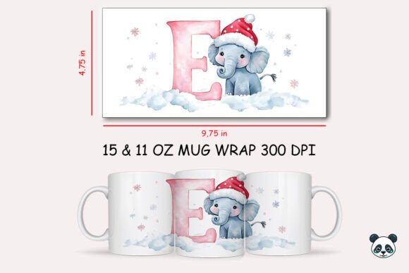 Christmas Baby Letter E with Elephant Mug Wrap 1 Graphics and Crafts