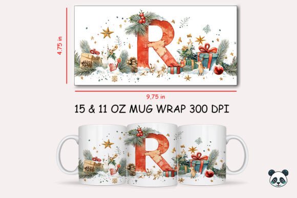 Christmas Letter R Mug Wrap Sublimation Graphics