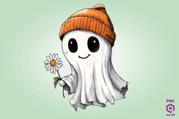 Cute Ghost with Daisy Flower Graphics and Illustrations Review