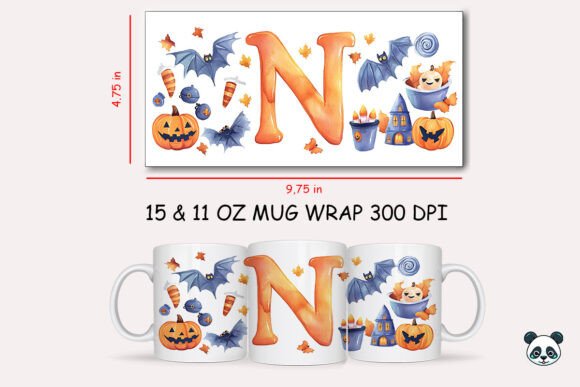 Halloween Letter N Mug Wrap Sublimation 2 Graphics and Crafts