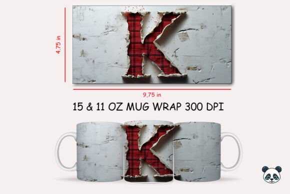 Red Plaid 3D Letter K Mug Wrap Graphics for Crafts