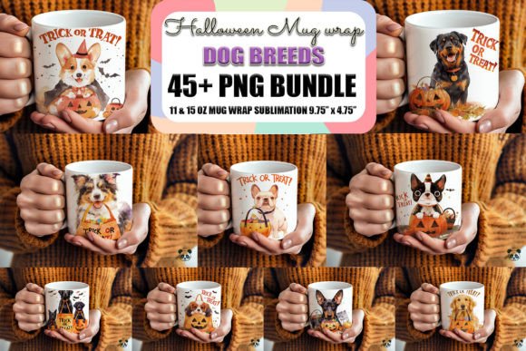 Trick or Treat Dog Mug Wrap Bundle: Graphics for Crafts